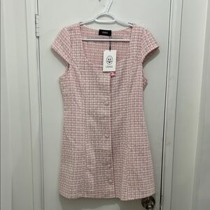 Cider Pink Tweed Square Neck Dress